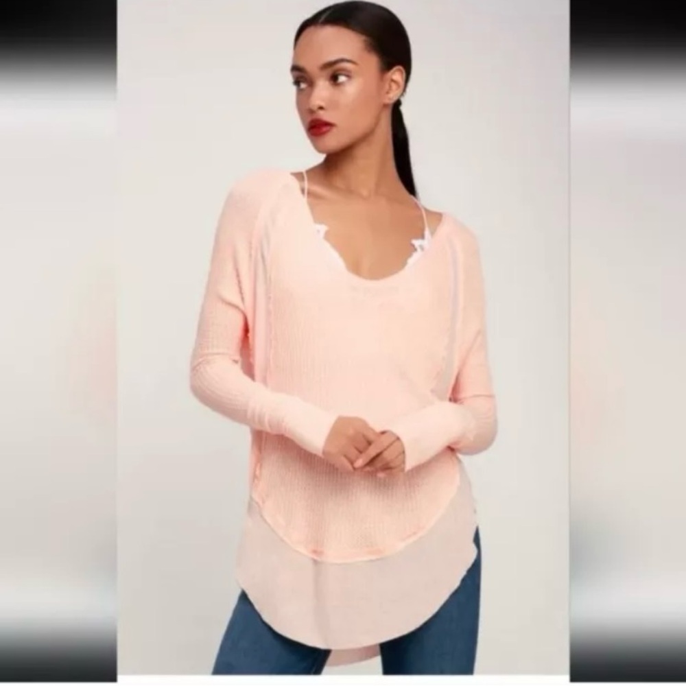 We The Free / Free People Catalina Waffle Knit Thermal Light Peach Bohemian